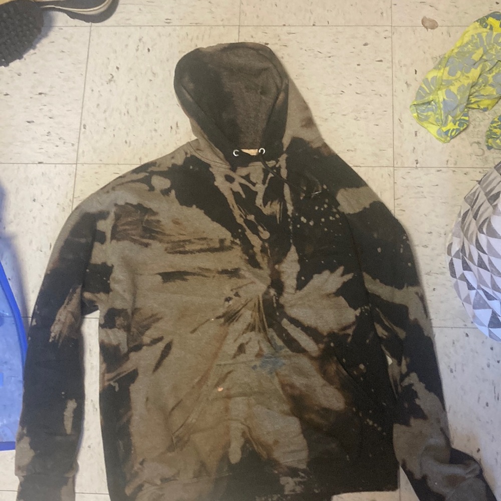 Bleach tie dye black hoodie